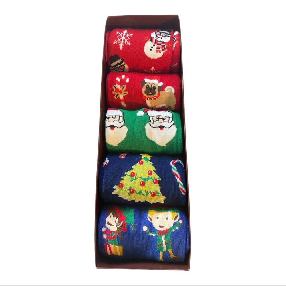 Sock Society Merry Christmas Holiday NIB 5 Pairs Unisex Crew Cotton Socks OS